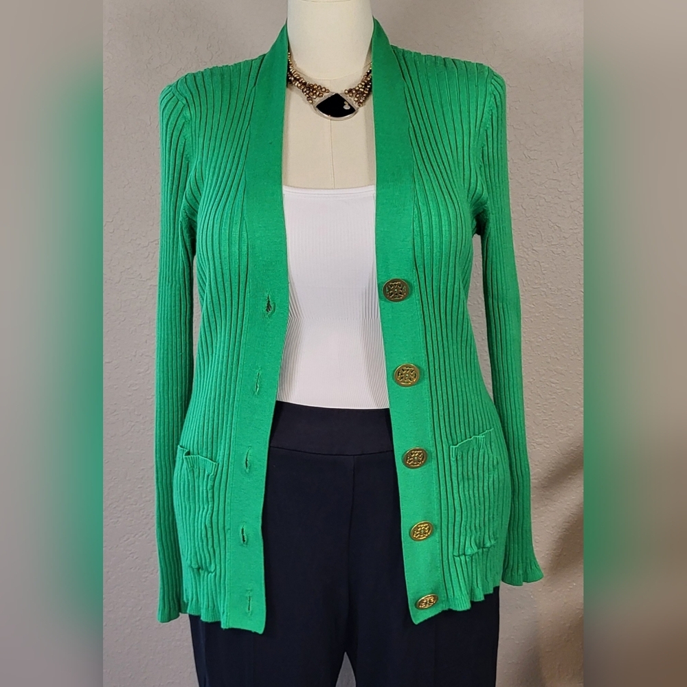 ETOILE V-Neckline Kelly Green Stretch Cardigan Sweater Women's Size XL - Picture 2 of 10